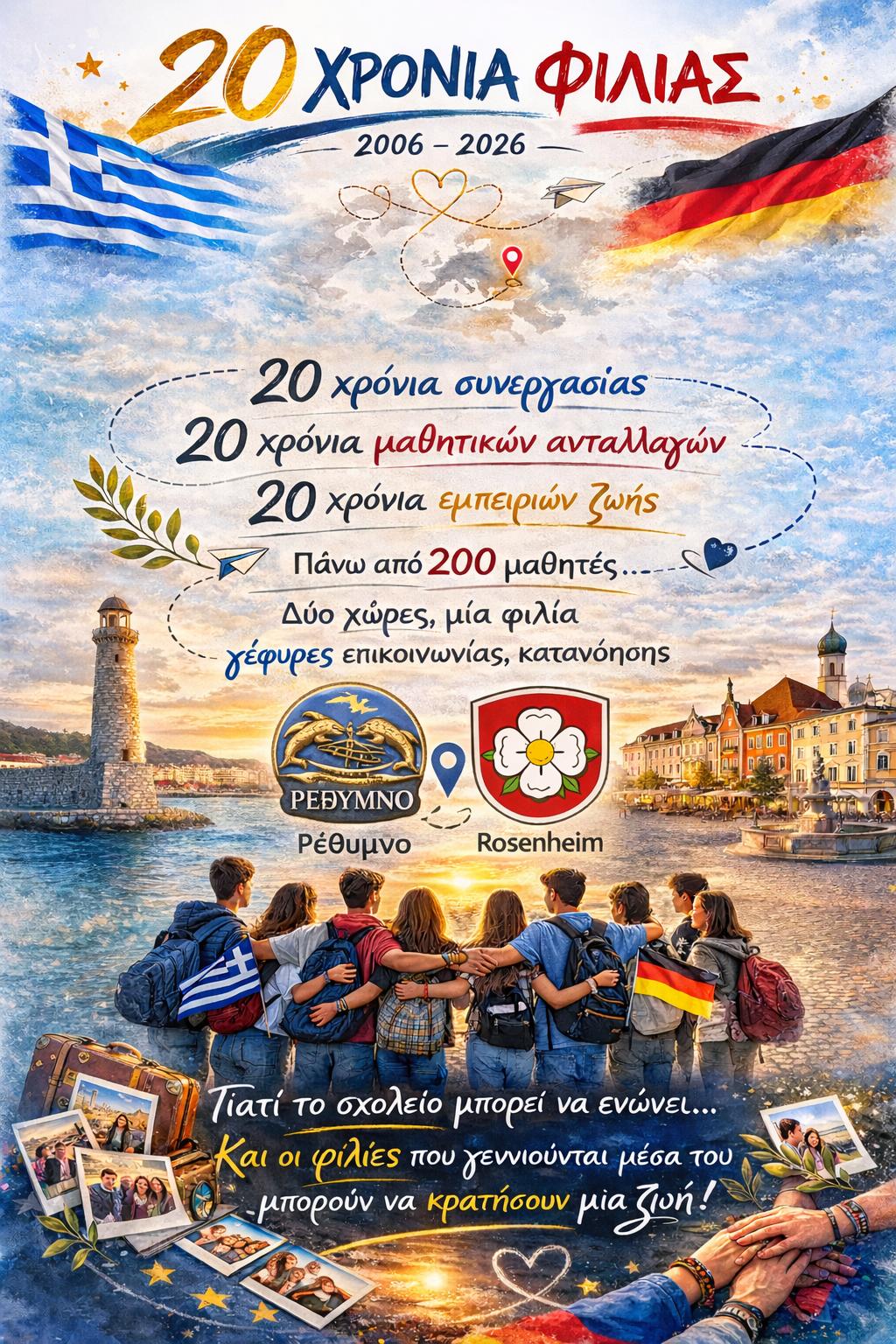 You are currently viewing 20 χρόνια φιλίας. Αδελφοποίηση 1ου Γυμνάσιου Ρεθύμνου – Sebastian Finsterwalder Gymnasium Rosenheim