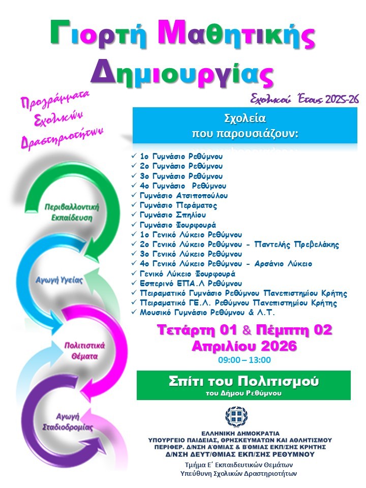 You are currently viewing Συμμετοχή του σχολείου μας στη “Γιορτή Μαθητικής Δημιουργίας”